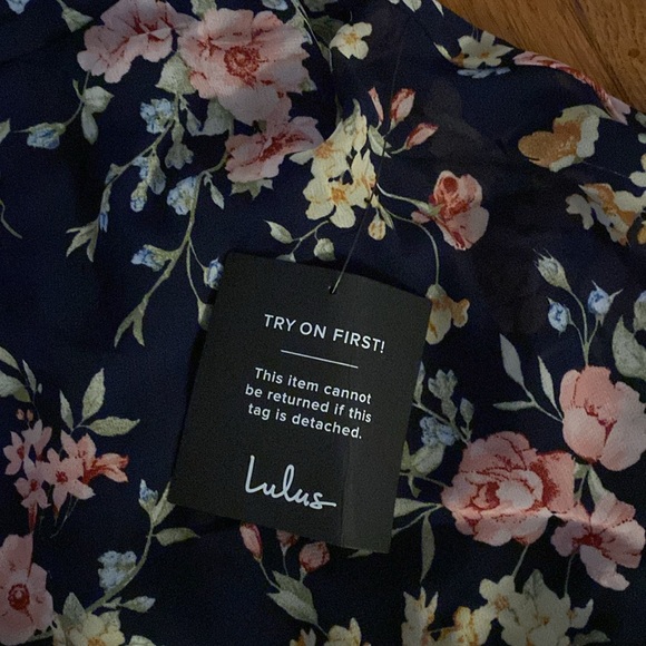 Lulus XS NAVY NEW FLORAL DRESS - Picture 3 of 5